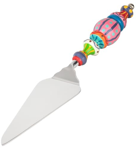 Maharanis Pelle à gâteau fabriquée à la main en acier inoxydable avec manche en bois peint aux couleurs vives