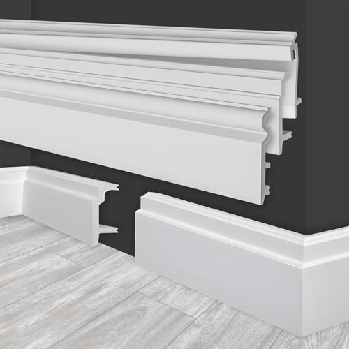 MARBET DESIGN Sockelleisten weiß HDPS Kunststoff - 2 Meter Fußleisten Profil Fußbodenleisten Abschlussleisten Boden Leisten Kabelkanal (HF-1 108x24 mm, 32 Meter)