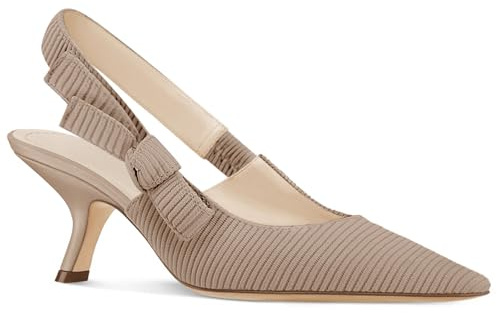 Coutgo Womens Slingback Kitten Heels Closed Pointed Toe Bowknot Knitted Slip On Work Pumps Dress Shoes, Light Coffee, Size 8