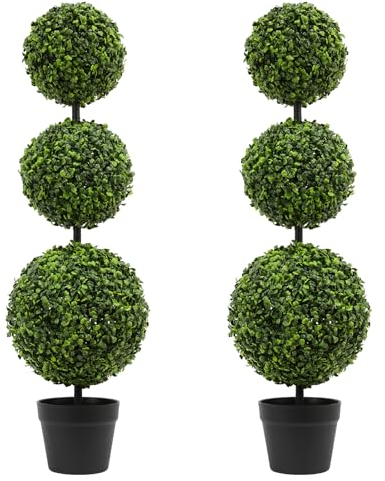 LUWENER Künstlicher Buchsbaum-Formschnitt im Topf, 91 cm, 2 Stück, künstliche Formschnittbäume für Haustür, Veranda, Zuhause, Wohnzimmer, Garten, künstliche Outdoor-Pflanze, Buchsbaumkugel für drinnen