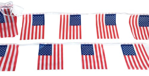 Hrlace 4x21cm Mini Flaggen Banner USA Wimpelbanner Amerika Fahnenkette Flaggenkette Wimpelkette Kleine Dreieck Flagge Girlande für Festivals Party Sport Feiern Deko Rechteckig 12m Mit 30Pcs Flag