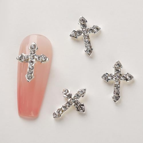 10Pcs 3D Croce Chiodo Charms Per Unghie Croce Metallo 3D Unghie Vintage Punk Nail Art Punk Gothic Nail Art Forniture