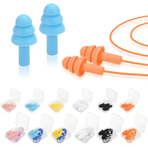 12 Paar Silikon Ohrstöpsel zum Schwimmen, Schlafen, Geräuschunterdrückung, Schnarchen, Schießen, Arbeiten, wiederverwendbar, superweiche Ohrstöpsel zur Geräuschreduzierung, Gehörschutz (6 Farben)