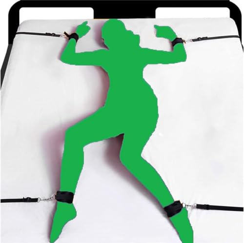 Bed Bondaged Restraints Sex Kit for Couples Under King Size Bed Sex Resistance Bands Bed Queen Sex Tied Down Straps for Adult Play Ankles and Wrists Handcuffs Bedroom Blindfolds Sweater (Green)