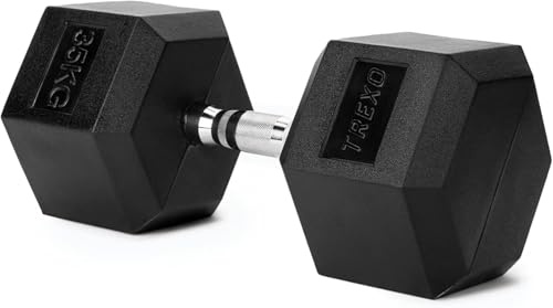 XTREXO Hexagon Hanteln 2,5 kg – 35 kg, Ergonomischer Verchromter Griff, Gummierte Gusseisen Kurzhantel, Fitnessgerät für Zuhause, Geeignet für Männer und Frauen