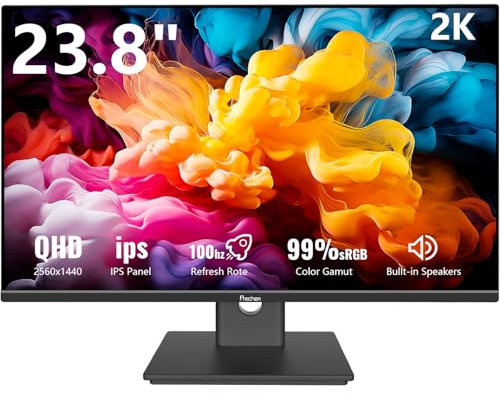 Prechen 23.8 Inch PC Gaming Monitor QHD 2560x1440 2K 100Hz, 2ms, Built-in Speakers, HDR, 99% sRGB IPS LED Computer Screen with HDMI/DP Ports, AMD FreeSync Compatible, VESA Supports, Black