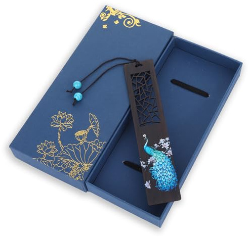 Lesezeichen Holz 14.5 ×3 Cm Bücher Zubehör Lesezeichen Personalisiert Lesezeichen Mädchen Ausgehöhltes Pfau Bemalt Bookish Stuff Handgefertigte Lesezeichen Lustig Bookmark Bookish Merch als Geschenk