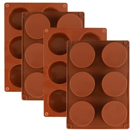 HXMJIED 4 Pack Silicone Molds, Pie Shaped Candy Chocolate Baking Cookie Moulds for Round Cylinder Chocolate Covered Oreos, Cupcake, Candy, Pudding, Mini Soap Making (Brown)
