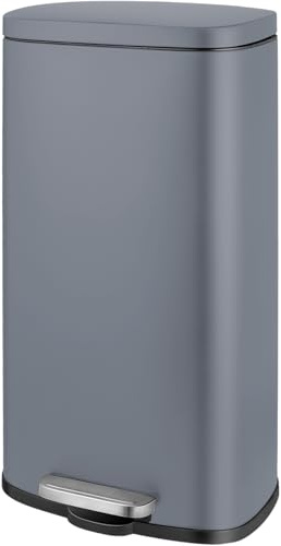 LIFERUN 30L Kitchen Bin, Grey Soft Close Pedal Bin, Rubbish Bin with Lid | Brushed Stainless Steel, Removable Inner Bucket, Odour-Proof, Suitable for Kitchen, Office, Bathroom, Bedroom Daily Use