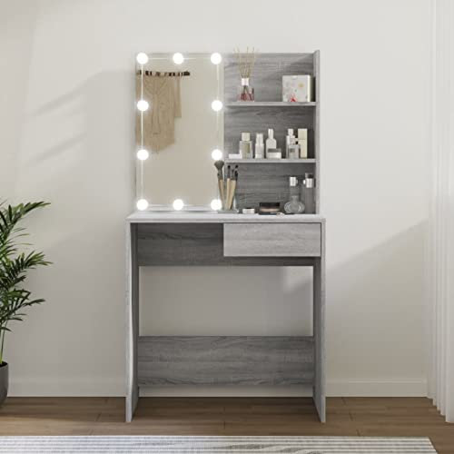 Xichuzi Schminktisch Schminken Tisch, Frisiertisch, Kosmetiktisch, Schminkkommode, Schmink Tisch, Make Up Tisch, Grau Sonoma 74,5x40x141 cm