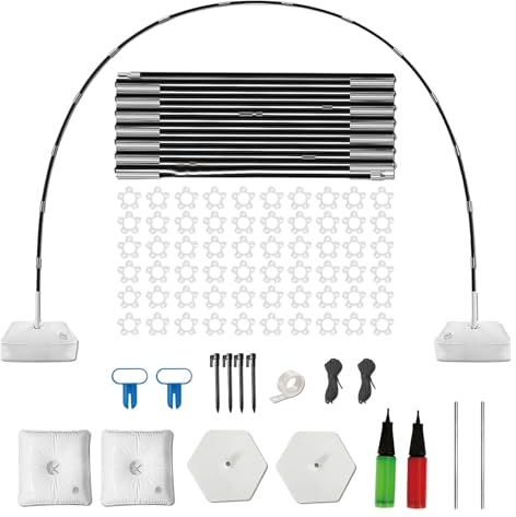 Kit de arco de globos con base rellenable de agua y postes de fibra, kit de soporte de arco de globos ajustable de 10 pies (2.7 m de alto y 3 m de ancho), soporte de arco de globos con base para
