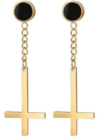 OIDEA Pendiente Colgantes Cruz Hombre: Pendientes Magnéticos No-Punch para Caballero Acero Inoxidable Hipoalergénico Antialérgico Oro Grande Iman Negro - Para Uso Diario Regalo