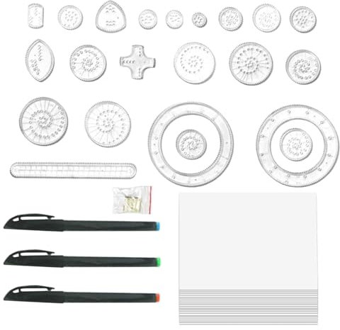 Uhngw Kurvenlineal zum Erstellen von Mustern, Lineal für Zeichenvorlagen - Zeichenlineal-Set für Scrapbooking,Lineal-Set zum Zeichnen von Graffiti-Mustern mit 22 Linealen, 3 Stiften, Plastilin,