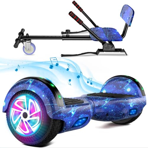 SISIGAD Hoverboard 6.5 inch with Hoverkart for children, self-balancing Eclectic Scooter easy to control, non-slip, LED lights, Bluetooth speaker