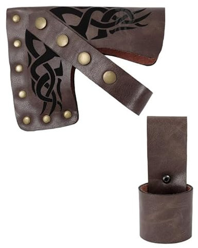FURPHI Medieval Hatchet Sheath Faux Leather Axe Head Cover with Belt Loop Outdoor Camping Axe Blade Protection (Brown)