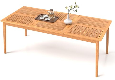 GIANTEX Table à Manger de Jardin avec Trou pour Parasol Ø 5 cm, Table d’Extérieur Rectangulaire en Bois d'Acacia pour 8 Personnes, pour Terrasse, Patio, 200 x 90 x 75 cm