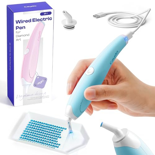 Caydo Steckbarer Elektrischer Diamond Painting Stift (Wired Plug-in), Ergonomisches Diamond Painting Zubehör mit Multi-Spitzen, Diamond Paint Stift zum Setzen von AB-Diamanten ohne Wachs (Blau)