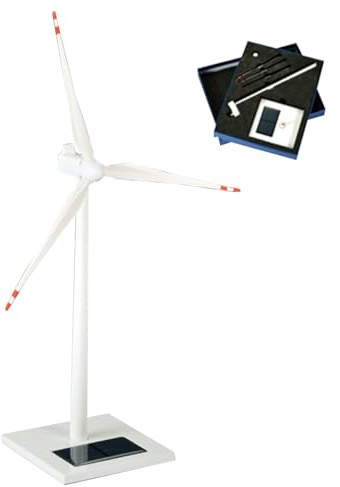 BlocteckToy Mini modelo de molino de viento de energía solar, modelo de turbina eólica de construcción de metal delicado con velocidad de rotación de 300 rpm