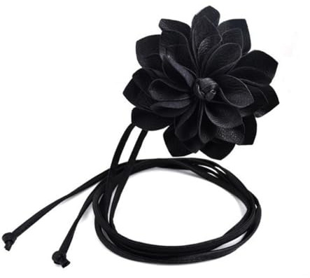 Blausky Boho Gürtel Damen,Dünner Taillengürtel Vintage Kleid Gürtel mit Groß Blume Hüftgürtel aus PU-Leder Verstellbarer Taillenkette Blumengürtel für Festival Party Hochzeit 210cm,Schwarz