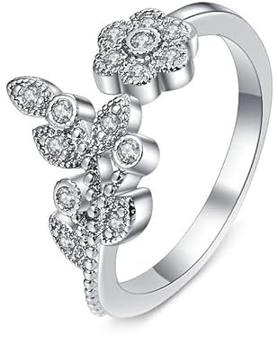 Tolldek Echtgold Schmuck Diamantring Weißgold 750, Labor Erstellt Diamant Blumen Blätter Solitärring, 18K Freundschaftsringe, 48 (15.3)