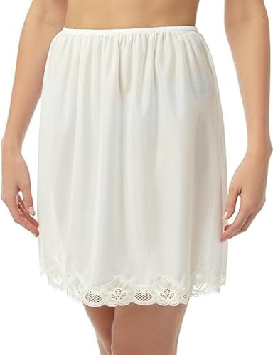BELLEZZA BABE Womens Half Waist Slips Lace Trim Cling Resist Underskirt Petticoats - 3 Lengths Options Size 8 to 30 (UK, Numeric, 60, Regular, Regular, 12-14, 18 Beige)
