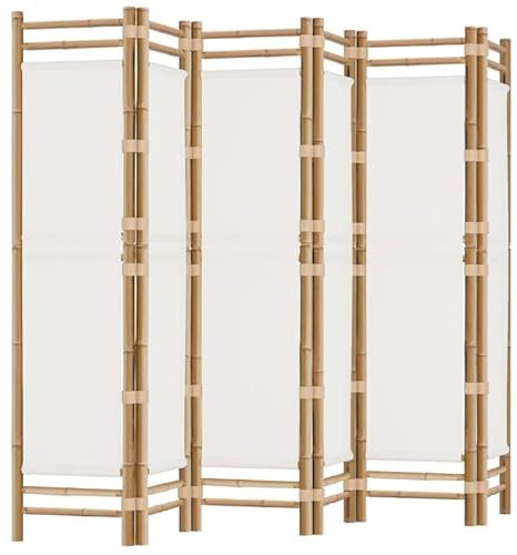 Paravento pieghevole 240 cm – Divisorio in bambù e tela (100% poliestere) – Salvaspazio e stabile per soggiorno, ufficio o balcone – Privacy naturale con design elegante
