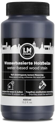 LM-Kreativ Holzbeize 450 ml - Nussbaum Mittel – Wasserbasierte Lasur für Holz innen, intensive Tönung für Möbel und Bastelholz, dekorative Holzlasur innen, Wood Stain