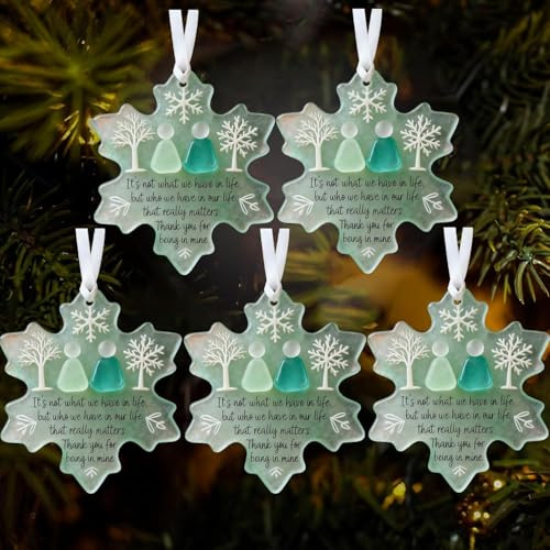 5 PCS Snowflake Shaped Acrylic Friendship Christmas Decorations, Friendship Gift For Women,Snowflake Ornament For Christmas Tree Thank You Keepsake Gift Sentimental Love Pendant (2D Sea Glass Print)