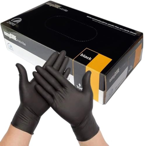 BEAUTIONA Nitrilhandschuhe puderfrei 100 Stück/Box, Schwarze Einweghandschuhe, latexfreie Einmalhandschuhe L, reißfest & hautfreundlich, Handschuhe in Gr. XS, S, M, L verfügbar