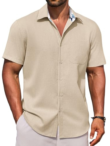 COOFANDY Mens Short Sleeved Shirts Summer Shirt for Men Adult Casual Smart Holiday Tops with Pocket Regular Fit