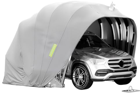Qcesorib Garage Pieghevole per Auto, Carport in Acciaio Inox con Serratura, Portatile All'aperto, Tettoia Pieghevole e Resistente per Auto,Tenda Mobile in Acciaio Inox, per Parcheggio