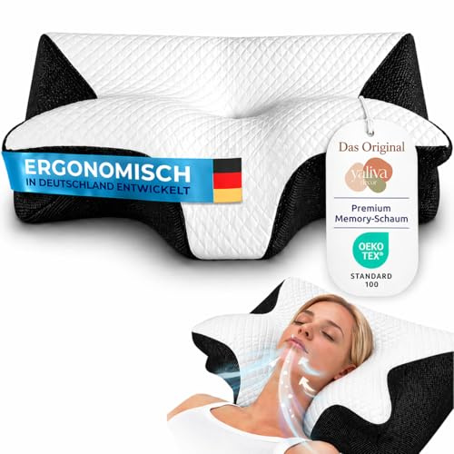 YaLiva Decor Nackenkissen Kopfkissen Ergonomisches Orthopädisches Kissen für Kopf-, Nacken- & Rückenkomfort Schlafkissen Memory Foam Kissen Schwarz