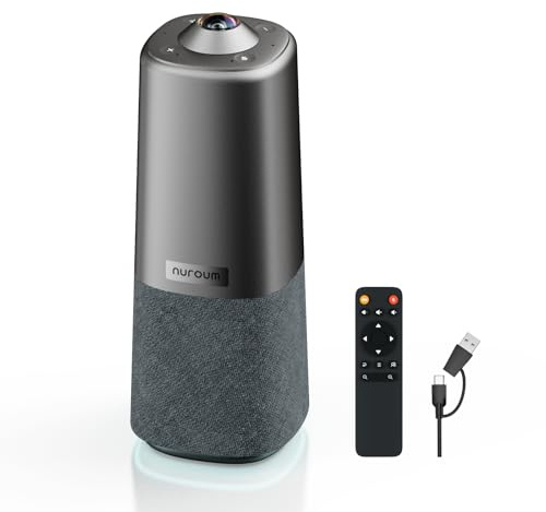 Nuroum 360 Pro (2:a gen) videokonferenskamera 3 AI-lägen, 360 graders kamera, intelligent brusreducering, bilramning, USB-kontakt och play, FHD 1080P webbkamera med mikrofon och högtalare för zoom/lag