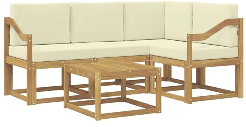 vidaXL Outdoor-Sofagarnitur mit Kissen 5 pcs Weiß und Creme, Gartenmöbel, modernes Loungesofa, Eckset für die Terrasse, Robustes Sitzmöbel für drinnen und draußen