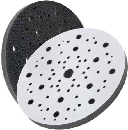 Juego de 2 Almohadillas Intermedias de Esponja para Lijadora Orbital de 150 mm, Interfaz de Espuma de 6 Pulgadas con 70 Agujeros, Cierre de Velcro, Amortiguador para Platos de Lijado