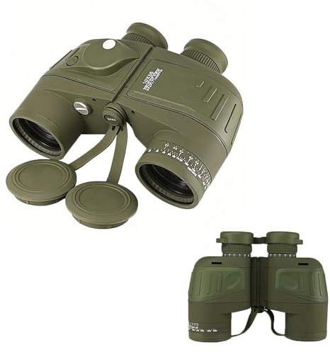 10×50 Fernglas Mit Kompass, Wasserdicht Hohe Vergrößerung Hochauflösender Entfernungsmesser Nachtsicht Bei Schwachem Licht Ideal Für Outdoor-Aktivitäten Bootfahren Angeln Und Segeln(Grün,7)