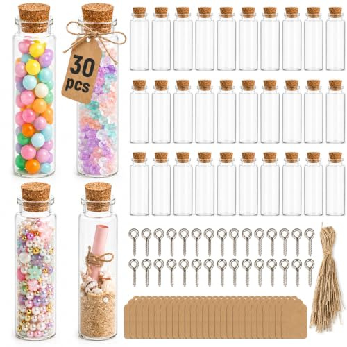 Forhandy Lot de 30 mini flacons en verre avec bouchons, flacons de laboratoire Petites bouteilles en verre à remplir