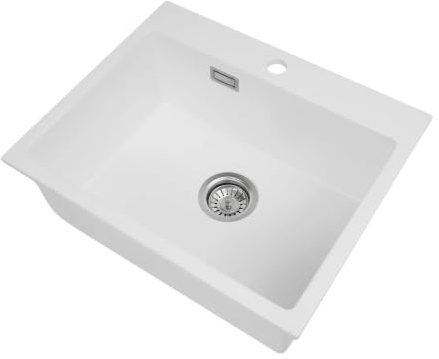 Lavello Da Cucina In Pietra Di Quarzo Bianco Con Arco Profondo 9'' 55 X 45cm Incasso Facile Da Pulire E Da Mantenere