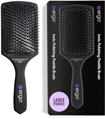 ERGO Ionic Paddle Hair Brush – Large Polishing Brush for Long-Lasting Shine, Detangling Brush for Wet & Dry Hair Care, Hair Styling Tool for Blow Drying (ER1000)