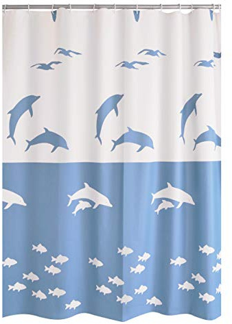 RIDDER Duschvorhang Folie Flipper Weiß-blau 180x200 cm