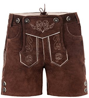 Bayerische Kinder Trachten-Leder Hose kneebound oder Hose kurz für Kinder, Mädchen und Jungen, farbe -Braun,164