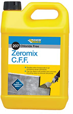 Everbuild 207 Zeromix C.F.F Chorlide Free Frostproofer & Air Entraining Mortar Admixture – Resistance to Freeze/Thaw Cycling – 5 Litre