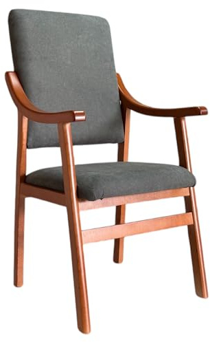 Sueña y Descansa Sillón Alto con reposabrazos de Madera de Haya Color Cerezo tapizado en Marengo