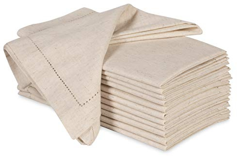 Ramanta Home Cloth Dinner Napkins in Cotton Flax Fabric with Hemstitched & Tailored Mitered Corner Finish Size 20x20 inch Set of 12