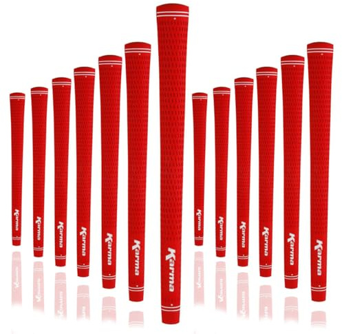 Karma Velour 13 Piece Golf Grip Set, Red Jumbo (+1/16” Oversize) Rubber Velvet Style Replacement Golf Club Grips for Men