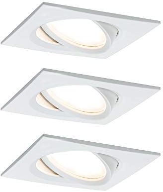 Paulmann 93678 Luminaria empotrable LED Nova Plus, set de 3, cuad., orientable, 3x6,8 W reg., foco empotrable, blanco mate, Spot, aluminio, 2700 K