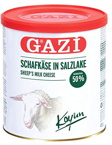 Gazi Schafskäse in Salzlake - 1x 400g Metalldose - Schafkäse Schaf Käse Koyun peyniri 50% Fett i.Tr. aus 100% Schafmilch, mild, mikrobielles Lab, vegetarisch, glutenfrei, zu Börek, zu Salat