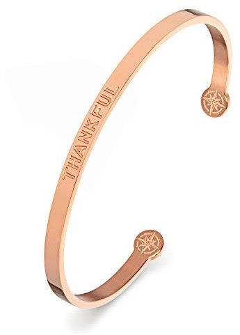 Kistanio Damen Armreif mit Spruch - THANKFUL - rosévergoldet BAN-THA-RG