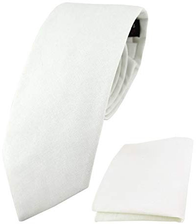 TigerTie Designer Krawatte Einstecktuch aus 100% Baumwolle in weiß Unicolor einfarbig