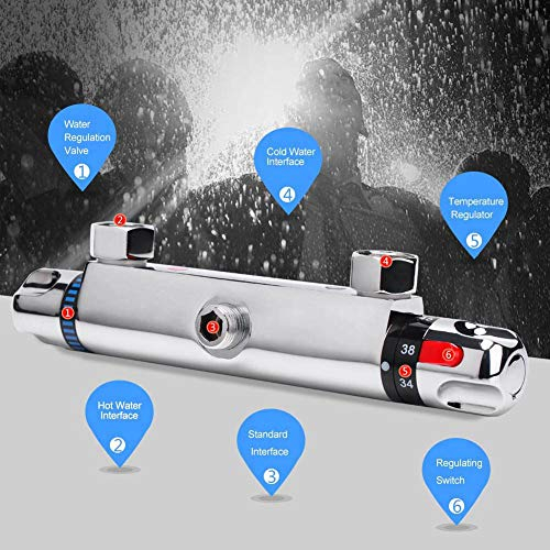 Termostatico Miscelatore Doccia a Parete, Miscelatore Doccia Termostatico in Ottone Cromato per Bagno, Rubinetto Termostatico per Bagno di Casa